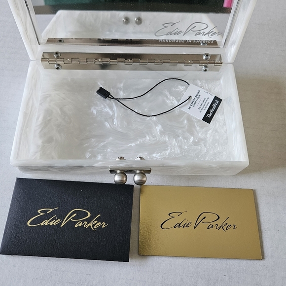 Edie Parker White Pearlescent Mrs. Bridal Slim Jean Box Clutch - Picture 15 of 16